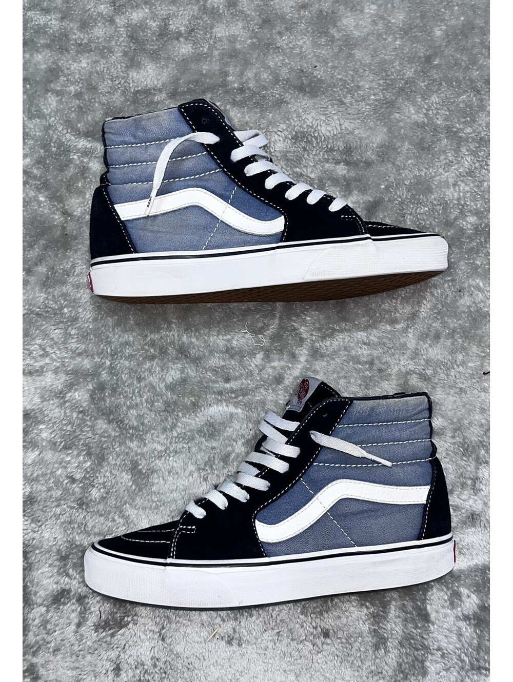 Vans Sk8-Hi High Top Sneakers Navy Blue Black Suede Canvas Mens 6.5 Skate Shoes